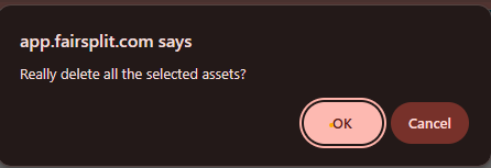 The confirmation to delete asset popup