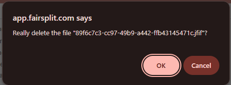 The confirmation to delete the file popup