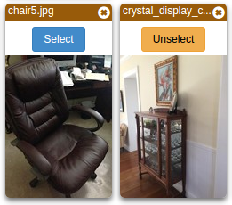2 photos with "Select" and "Unselect" buttons