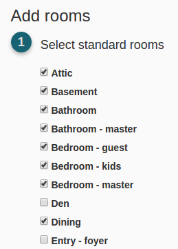 The left column with standard room names