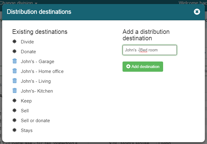The "Distribution destinations" popover