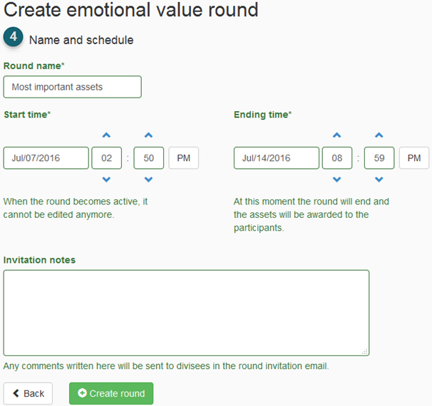 The form with round name, schedule, and invitation notes