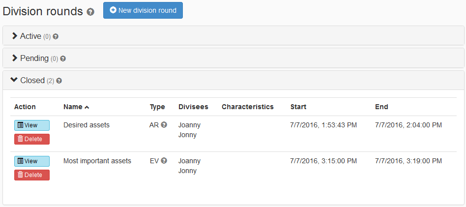 The Division rounds page with a closed EV round