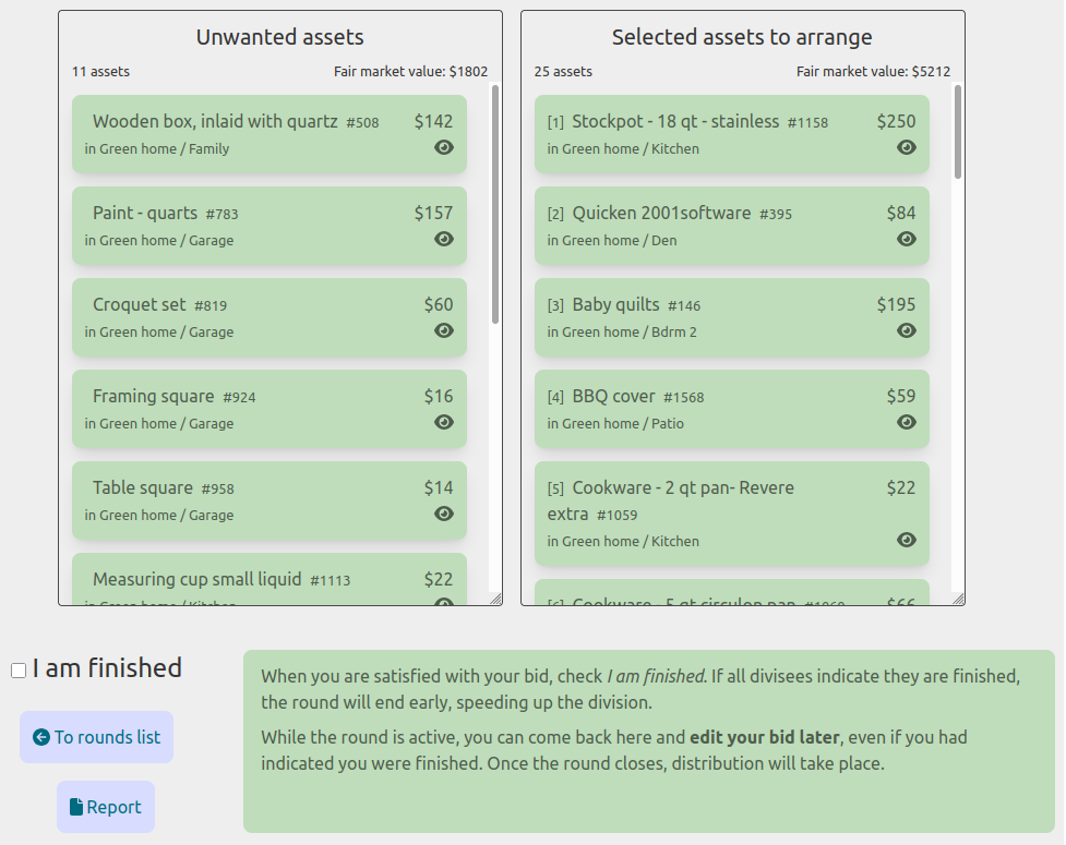 The SO Round bidding page