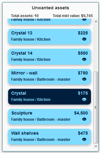 SO bidding interface with a selected asset