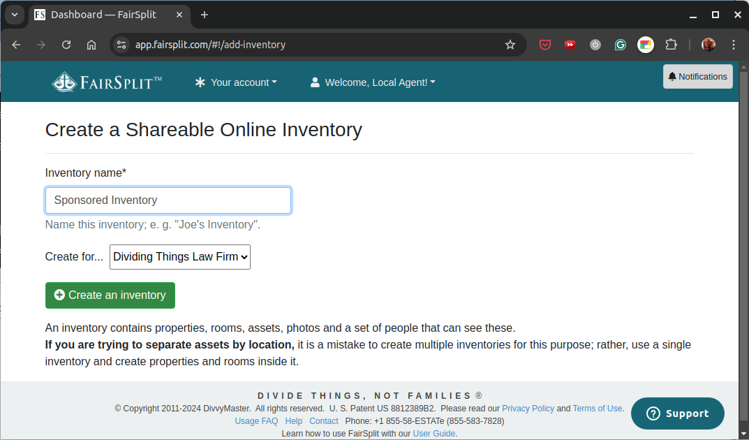The form to create a co-branded inventory
